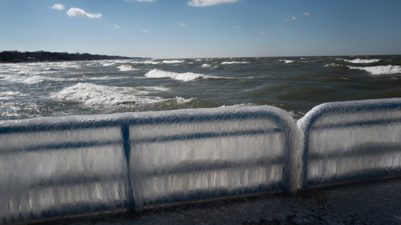 Ice boulders form on Lake Michigan shore as frigid winds batter Great Lakes