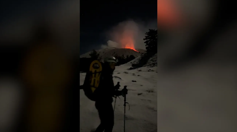 Lava meets snow as skiers take on Mount Etna’s fiery slopes